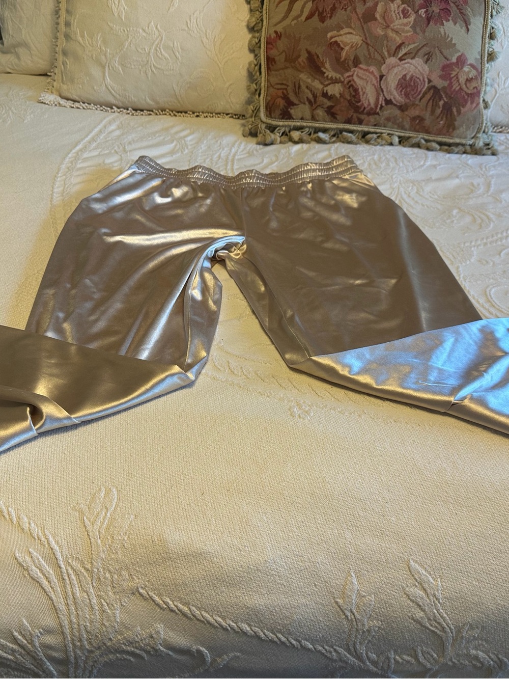 EUC Metallic Wide-Leg Lounge Pants - Silver Taupe So comfortable statement piece - Picture 5 of 9